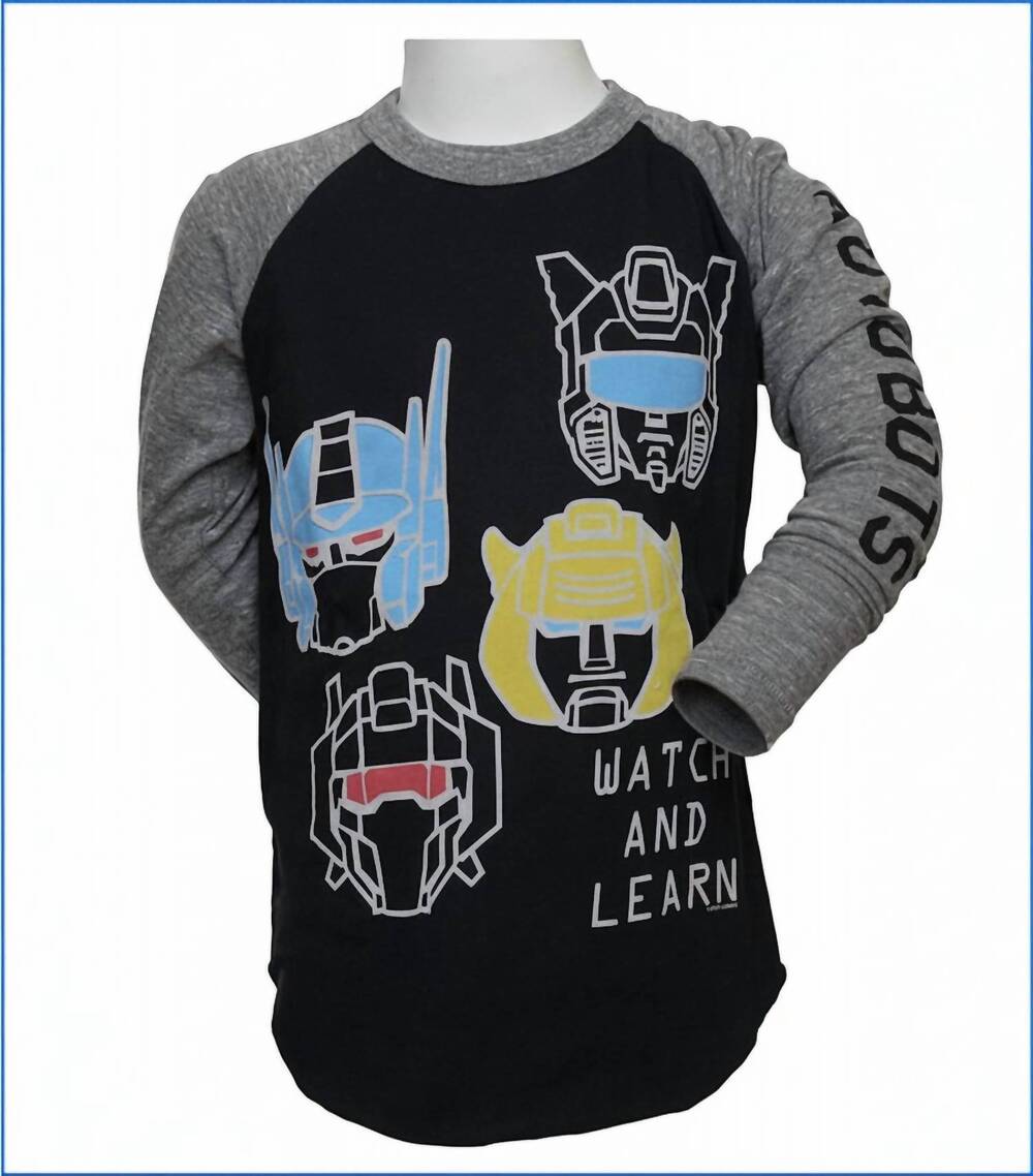 NEW JUNK FOOD kids watch & learn autobots raglan shirt in black